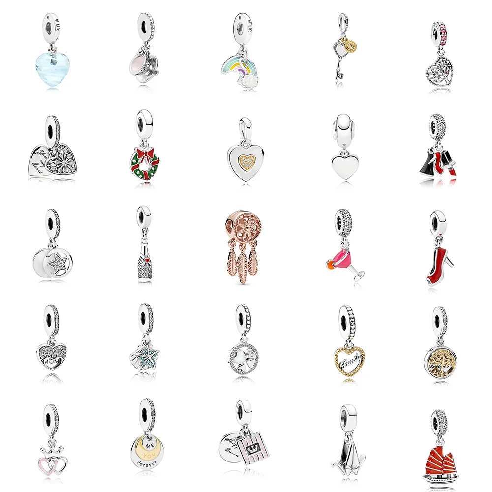 

925 Sterling Silver Necklace Pendant Christmas Wreath Sailboat Coffee Cup Rainbow Pendant Beads For Women Pandora Bracelets