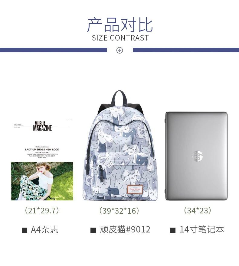 Женский рюкзак, милый школьный рюкзак с принтом кота для девочек-подростков, высококачественный рюкзак для компьютера, большой рюкзак для ноутбука 14 дюймов