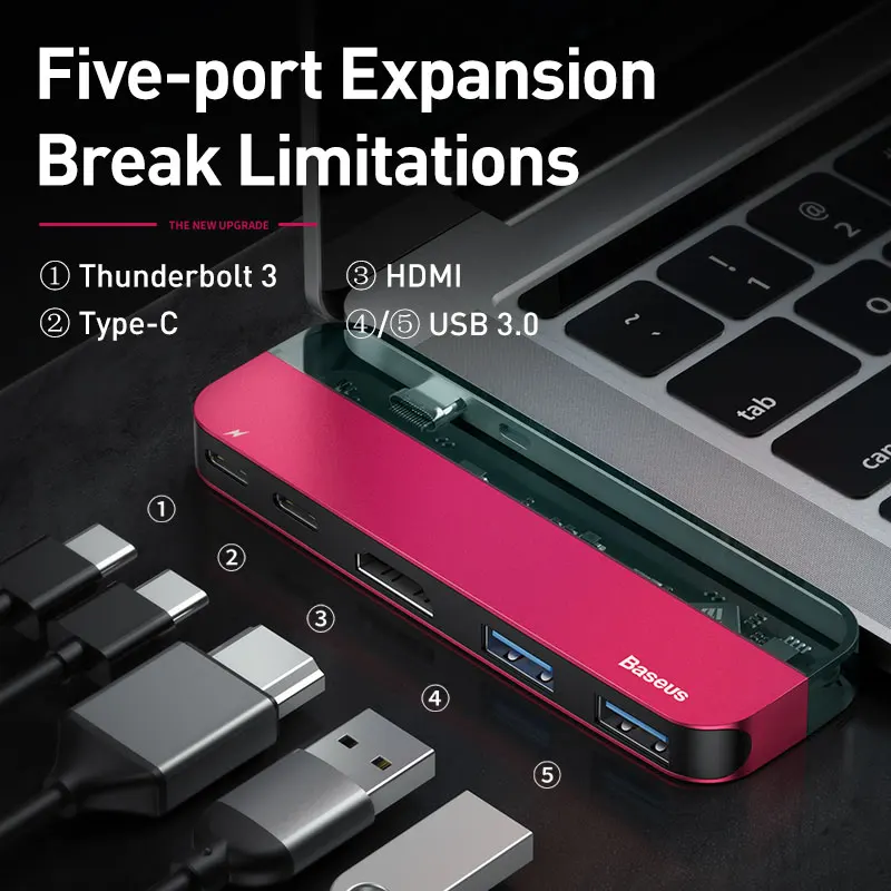 Baseus USB C концентратор для мульти HDMI USB 3,0 usb-хаб для MacBook адаптер Аксессуары Pro Thunderbolt 3 SD кард-ридер type-C usb-хаб