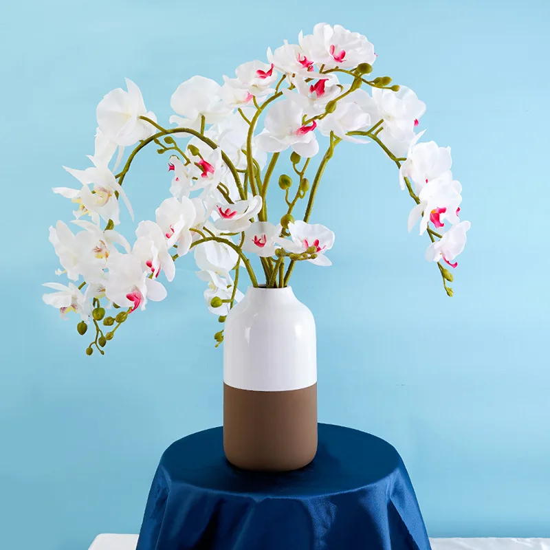

2pcs Simulation 3D Real Feal 9 Heads Phalaenopsis Artificial Orchid Imitation Flower Wedding Home Decoration High Quality PU