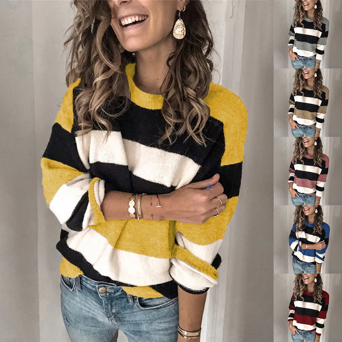 

2021 new autumn/winter fashion patchwork knitted pullover high quality pullover pull-up women Christmas stripe thin knitted T-sh