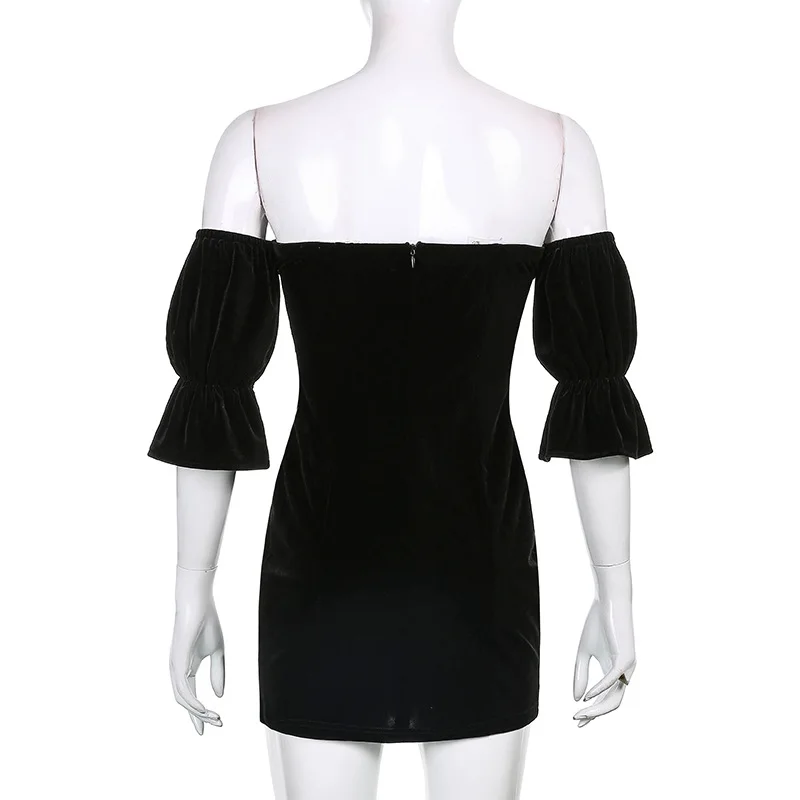

Goth Dark Velvet Gothic Aesthetic Women Mini Dresses Mall Goth Punk Grunge Black Party Dress Vintage Bodycon Off Shoulder Summer