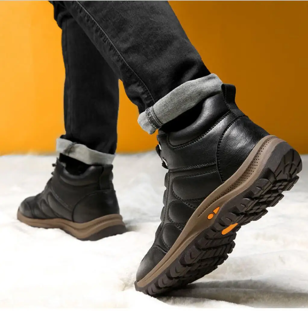Зимние теплые мужские ботинки сохраняющие Тепло шерстяные меховые уличные