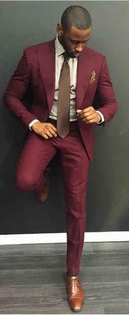 Мужские костюмы бордового цвета Bespoke приталенный пиджак с лацканами 2 предмета +