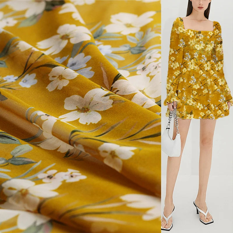 

White Waxberry 8momme Silk Georgette Digital Printed Fabrics Garment Materials Summer Women Dress DIY Sewing Cloth Freeshipping