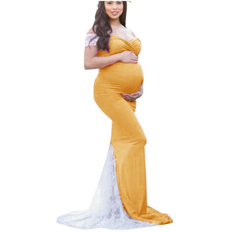 

Shoulderless Maternity Dress Photography Props Pregnancy Cotton Lace Maxi Gown Dresses For Photo Shoot Pregnant Women Clothes