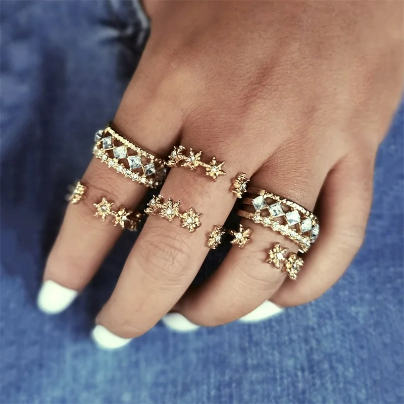 Комплект модных женских колец 6 шт./компл. золотистого цвета звезда кристалл
