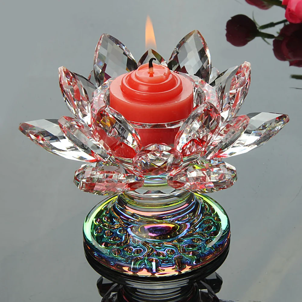 

8colors Pretty Crystal Lotus Candle Holders Glass Flower Candle Tea Light Holder Candlestick Ornament Feng Shui Decor Collection