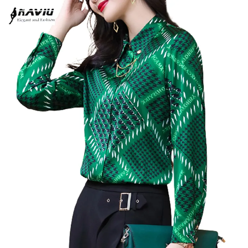

Green High End Printed Shirt Women Spring 2021 Fashion Temperament Long Sleeve Casual Formal Blouses Office Ladies Work Tops