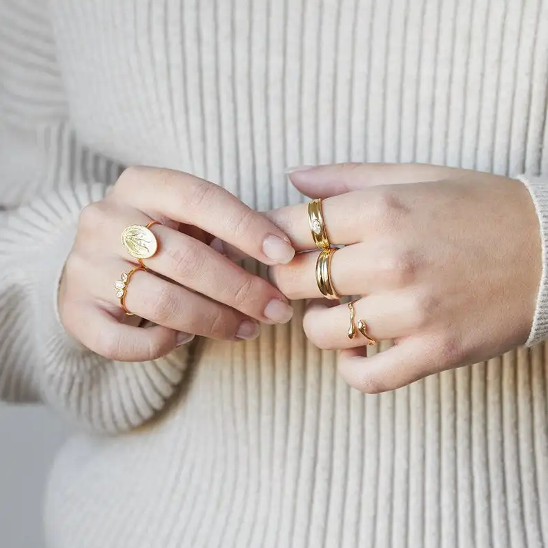 

Gold Vermeil 925 sterling silver finger ring open adjusted snake shaped minimal delicate rings for women