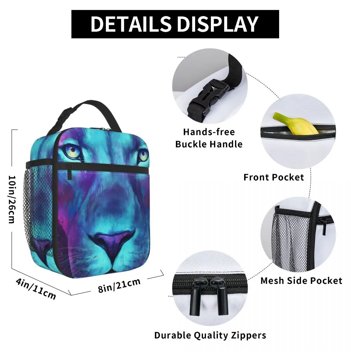 

Galactic Lion Lunch Bag for Women Men Large Insulated Lunch Box with Water Bottle Holder and Pockets