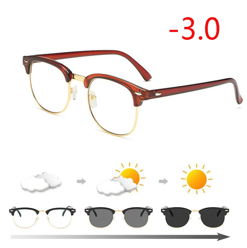 Myopia 300 Антибликовыми свойствами светильник фотохромные готовой близорукость очки светочувствительная Хамелеон анти-блики изменения Цвет линзы очки с диоптриями - Цвет оправы: Myopia 300