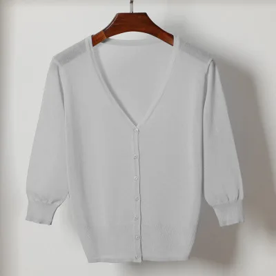 Летнее женское платье с v-образным воротом рукавом три четверти тонкий кардиган