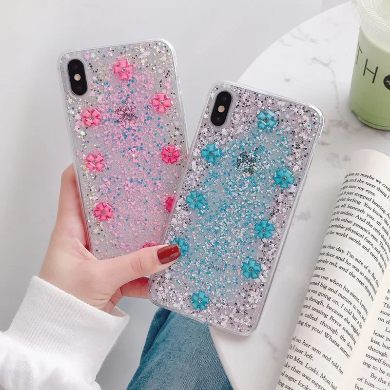 Яркий блестящий чехол JAMULAR с цветами для iPhone XS MAX XR X 7 8 6 6s Plus прозрачный мягкий из