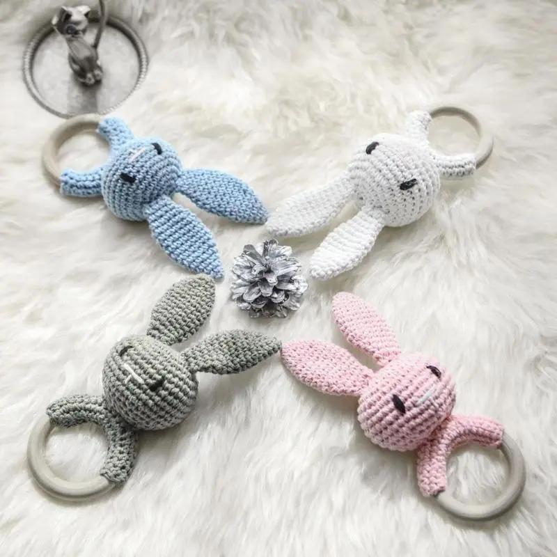

Baby Wood Teether Ring DIY Crochet Bunny Rattle Soother Bracelet Teething Molar A2UB