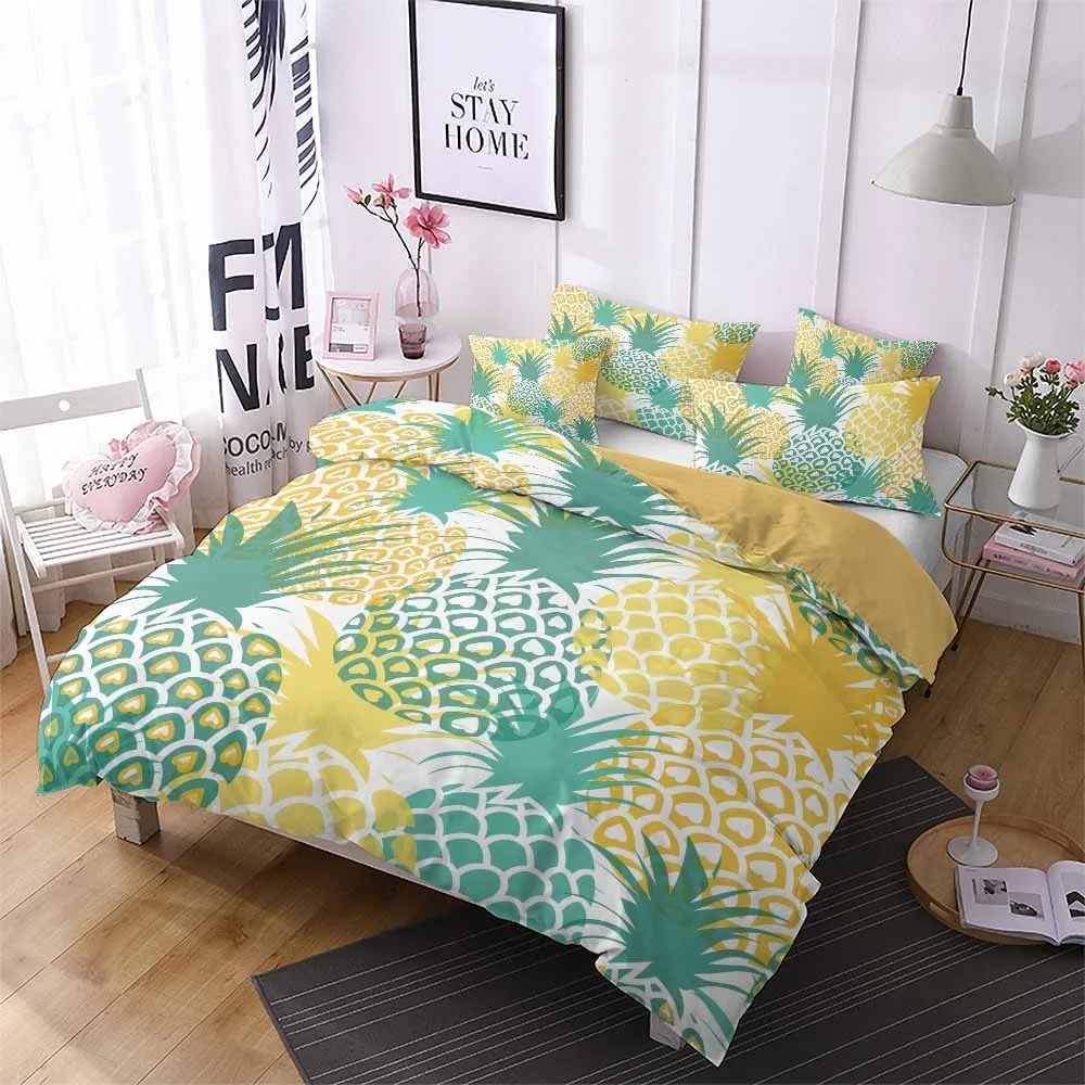 Летние фрукты ананасы покрывало 2/3 шт один двойной Полный Королева Король Размер