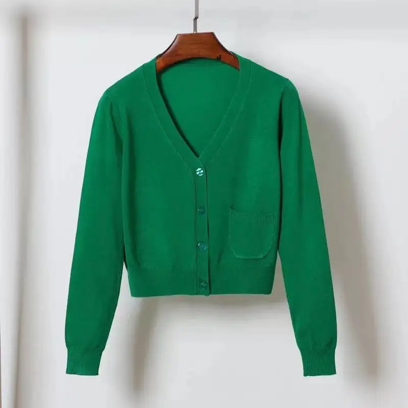 Женский Укороченный хлопковый кардиган свободный черный повседневный