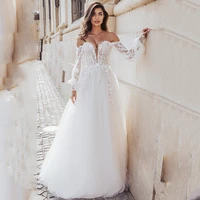 a line vintage wedding dresses 2021 puff sleeve long wedding gowns beach sexy bride dress vestido de noiva off shoulder