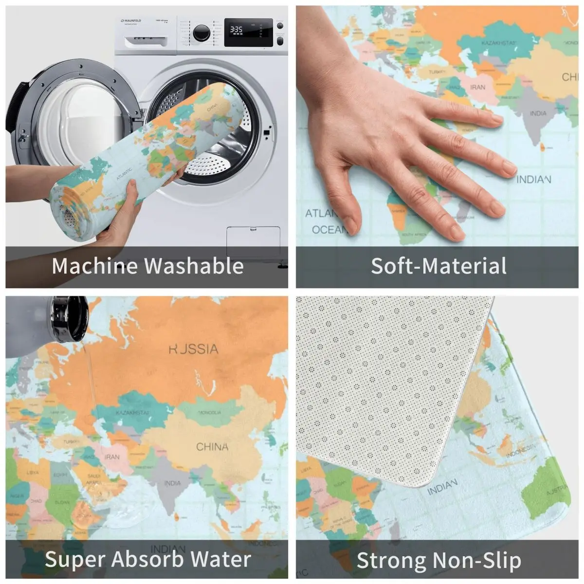 Винтажная карта мира Придверный коврик прямоугольный напольный из полиэстера