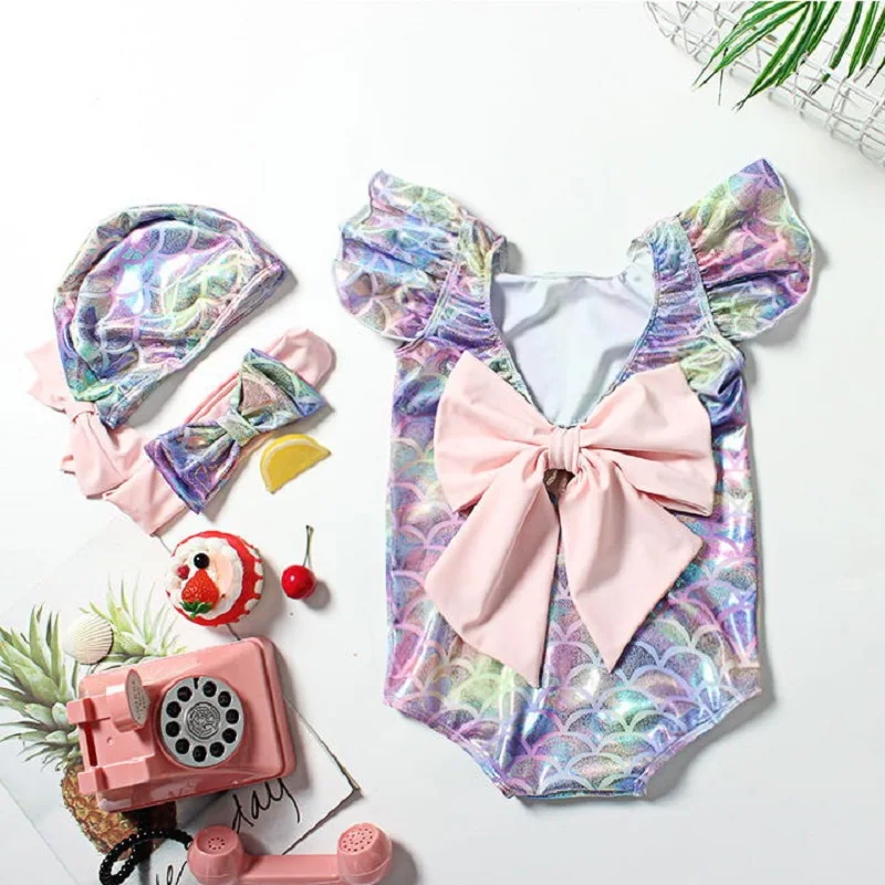 

Bronzing Cute Children's Kids Swimsuit Bikini Baby Bodysuit Hot Spring One Piece Swimwear Girls Princess Mermaid Beachwear Top