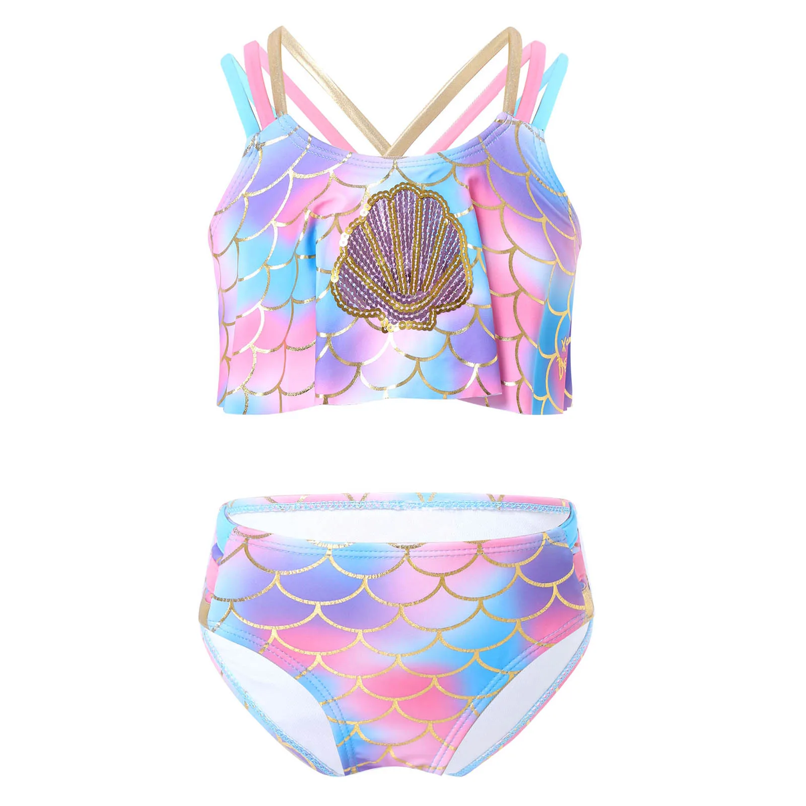 

Купальник-бикини Детский, с вышивкой и принтом в виде рыбьей чешуи