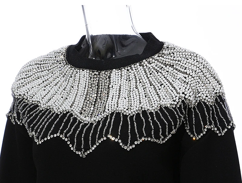 Женская толстовка TWOTWINSTYLE осенняя черная Лоскутная с круглым вырезом и длинным