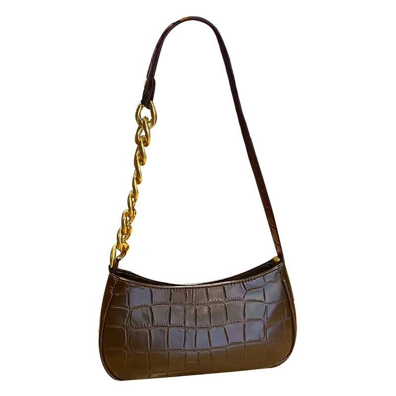 

2021 New baguette bag and purse Pure color chain fashion women shoulder messenger bag women High quality Stone pattern