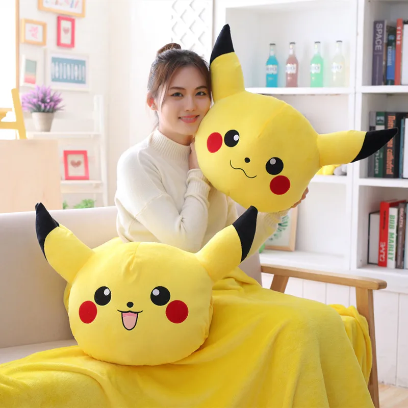 

Pokmon Pikachu Plush Toy Pillow Blanket Hand Warmer Three-in-One Kawaii Yellow Elf Plush Stuffed Cushion Gift for Children
