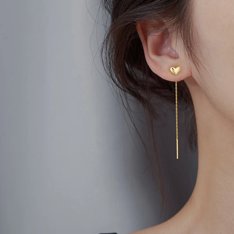 

Long Tassel Heart Drop Earrings Gold Silver Color 2021 Korean Hanging Women Earrings Fashion Party Jewelry Gift Dropshipping