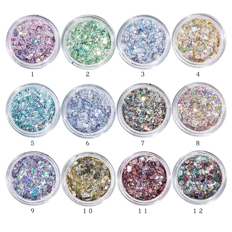 

12 Color Diamond Colorful Exquisite Sequins Mixed Size Fragments Nail Art Glitter Sequins Colorful Diamond Powder