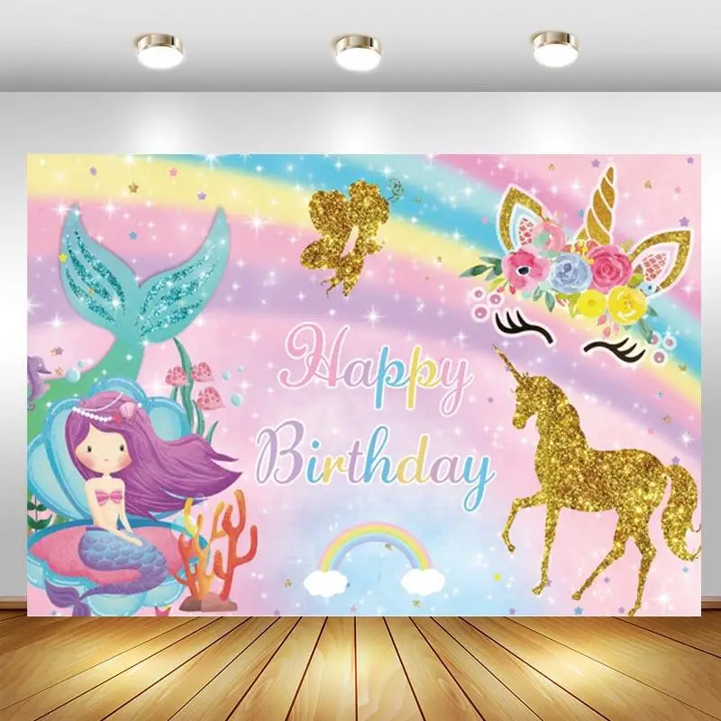 

Фон для фотосъемки с изображением единорога русалки для девочек