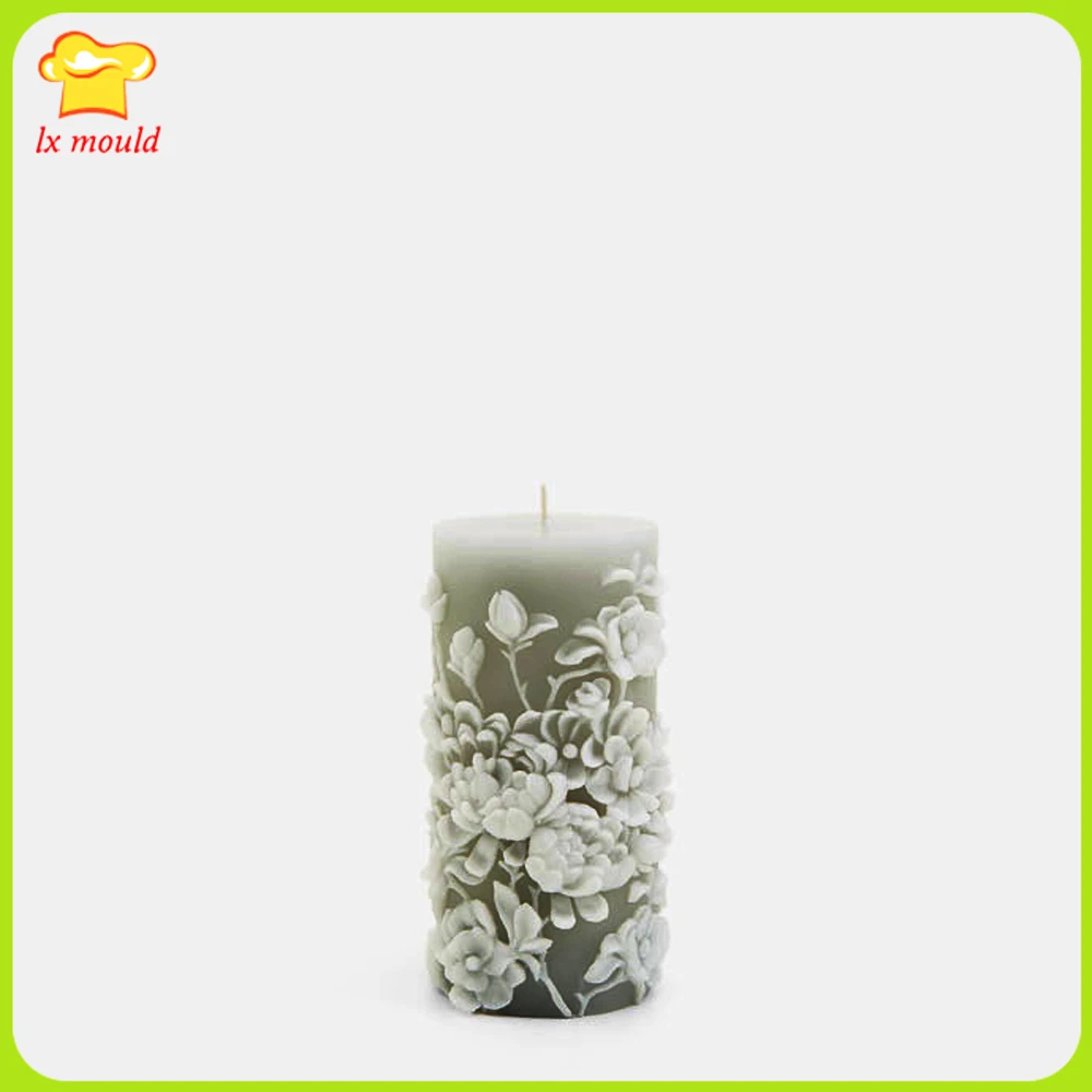 

Embossed Flower Silicone Molds Flower Cylindrical Candle Mould