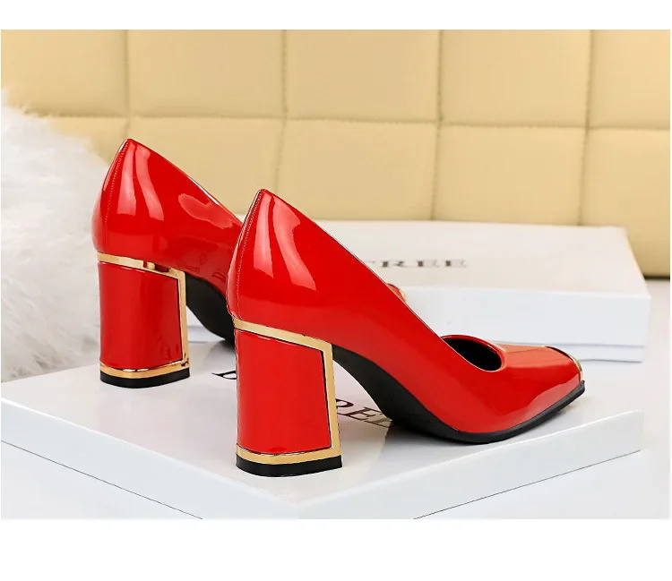 

Fashion thick high heels shiny shallow metal square toe sexy party high heels women's single shoes