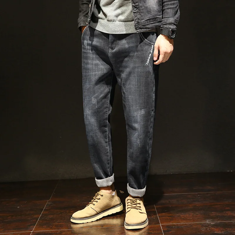 Warm Men's Jeans 2021 New Classic Business Casual Thickened Elastic Brand Pants Blue Black Jeans Korean Trend