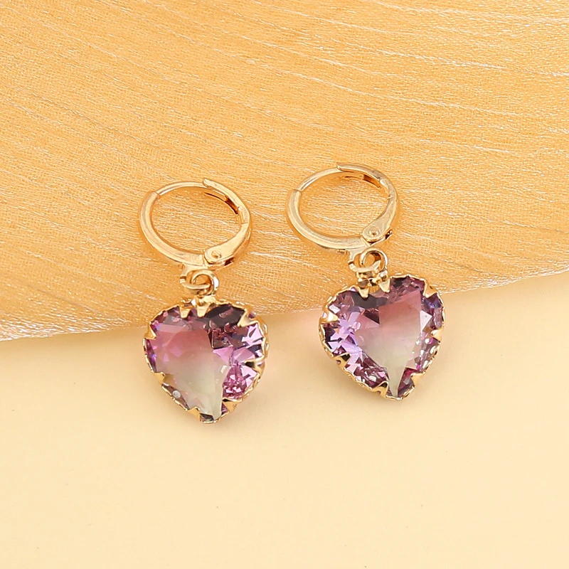 

Luokey Romantic Valentine's Day Heart Crystal Hoop Earrings For Women Girl Cute Small Rhinestone Earring Statement Charm Jewelry
