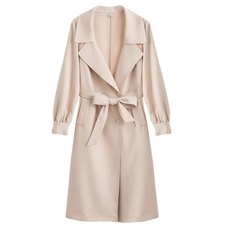 

Классическая ветровка для женщин размера плюс, Весенняя британская черная верхняя одежда, темпераментный Повседневный абрикосовый плащ с ...