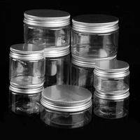 9 styles capacity clear plastic cosmetic travel empty bottle jar round aluminum cover lid plastic lip balm make up bottling box