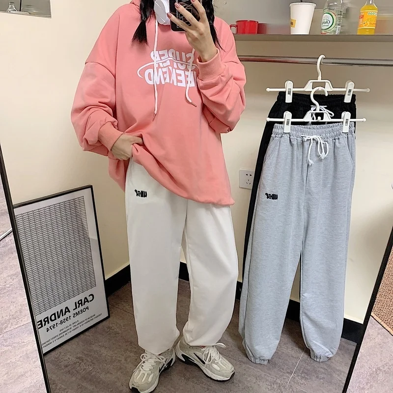 

Повседневные спортивные брюки Real Shot, женские студенческие свободные брюки с высокой талией на весну и осень