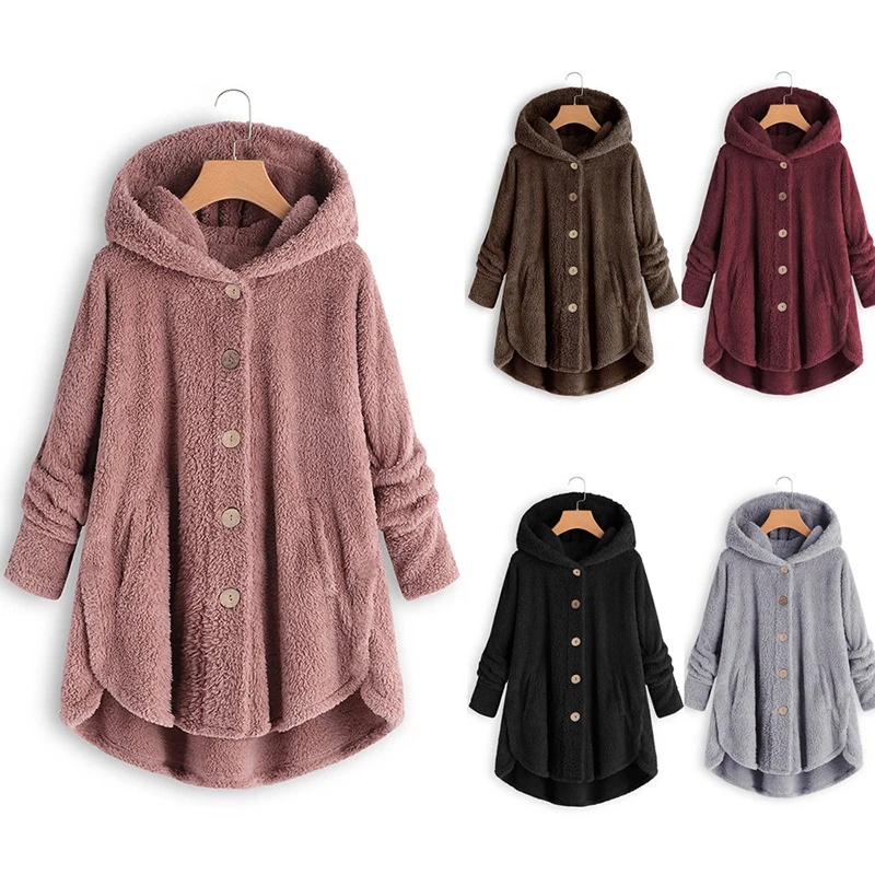 AECU Faux Fur Women Jacket Coats S-5XL Hoodies Winter Elegant Loose Female Warm Outwear Cardigan Streetwear Plus Sizes Coat