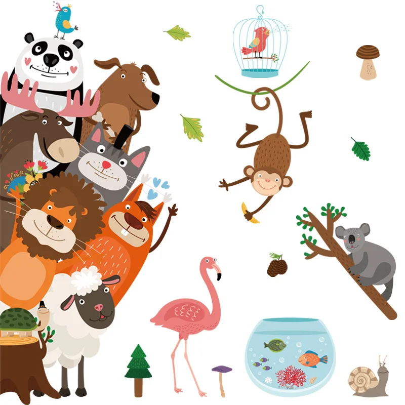 

Nordic Wall Stickers Animal Kindergarten Classroom Cartoon Door Paste Kids Room Bedroom Home Self Adhesive Decorative Murals