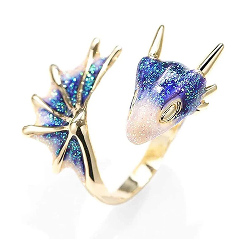 

Красочное свежее и уникальное очаровательное оригинальное дизайнерское Открытое кольцо со звездным небом и маленьким голубым драконом же...