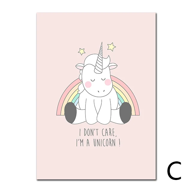 Rainbow Canvas Painting Kids Poster Nordic Pink Picture Unicorn Poster Nursery Posters and Prints Baby Rooms Quote Art Unframed - Color: C
