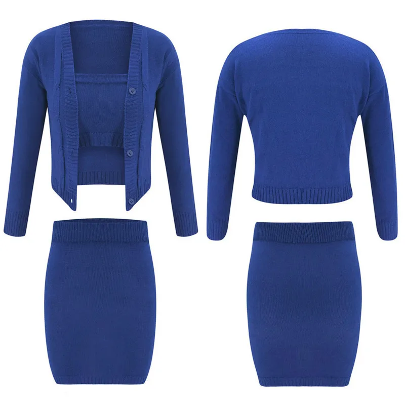 3 шт./комплект Женский трикотажный комплект из топа и юбки |