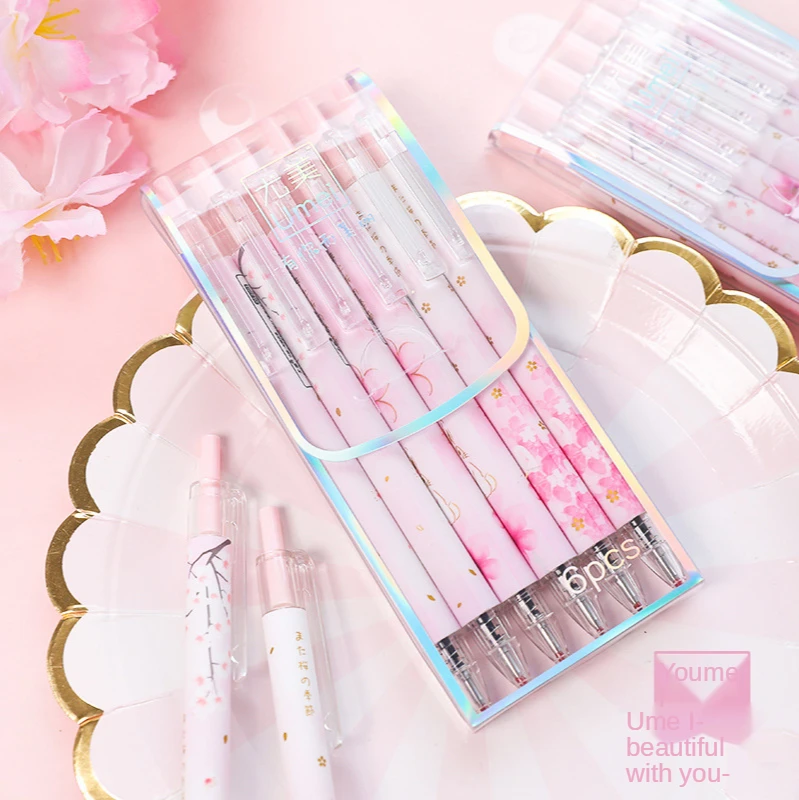 

Cherry blossom 0.5mm creative students neutral pen novel stationery lovely blue lovely pen school supplies