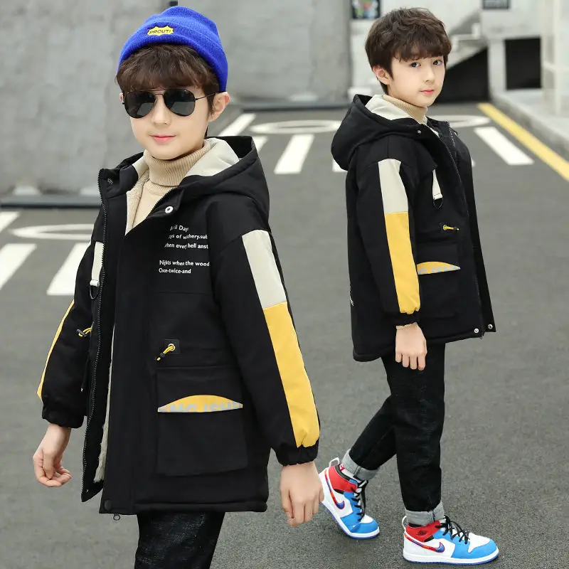 

Winter 5-15Years Boys' Plush Coat 2020 New Clothes Children's Outwear Foreign Style Hooded Warm Jacket For Kids Windbreaker