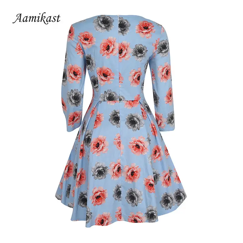 2021 женские Элегантный квадратный вырез 3/4 рукав цветок Цветочный принт вечерние