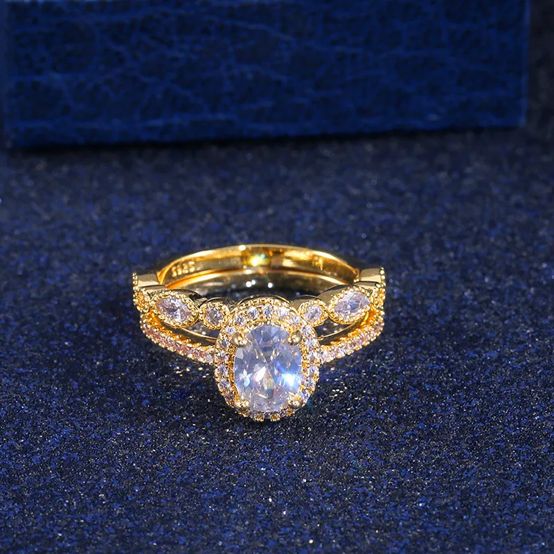 Женское кольцо с овальным кристаллом роскошное обручальное желтого золота