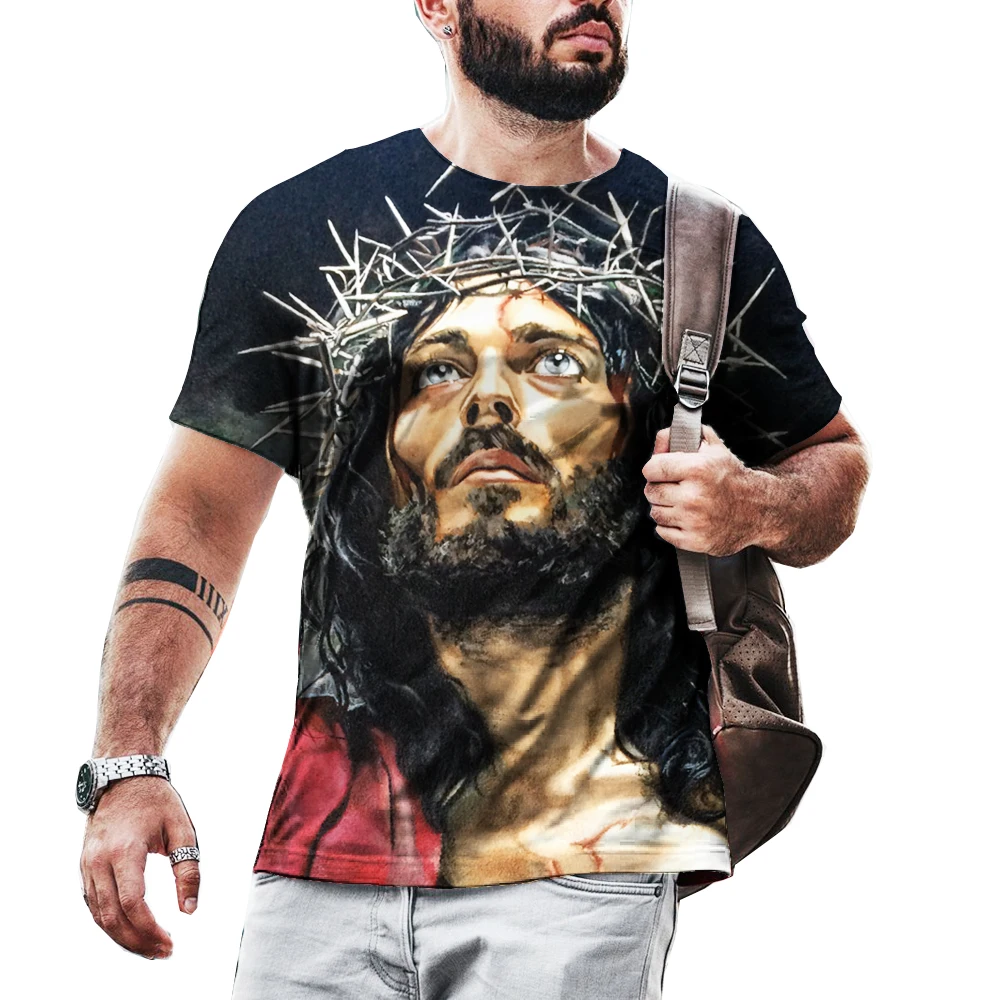Футболка Jesus для мужчин летние футболки с 3D рисунком Бога Спортивная футболка