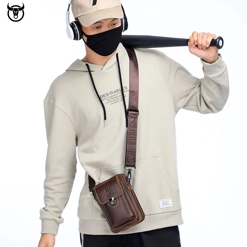 BULLCAPTAIN сумка на бедро мужская riñonera blanca tatico militar riñoneras Genuine Leather Waist Packs Men's Casual Solid Box 