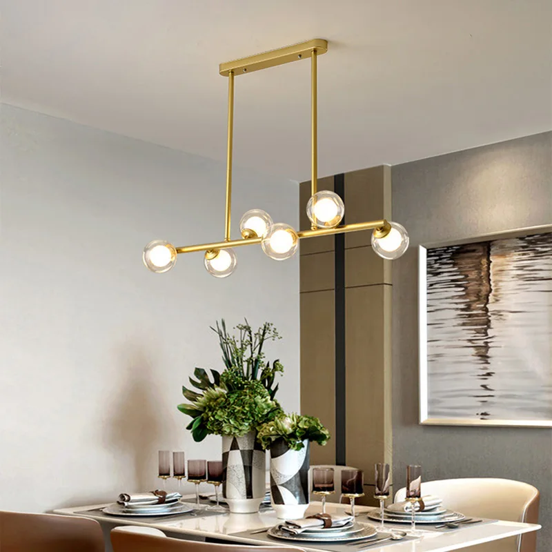 Купить 2022, горизонтальная стеклянная Подвесная лампа для столовой, освещение